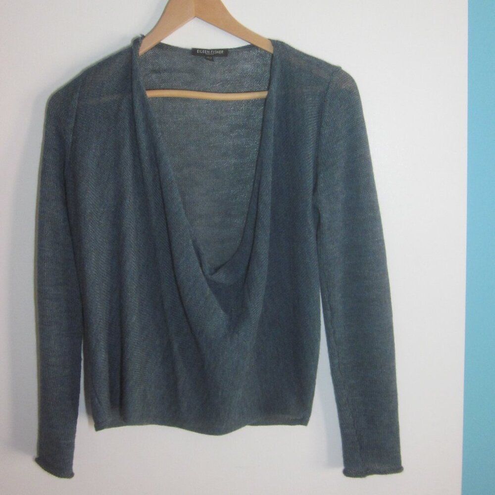 Eileen Fisher Turquoise Blue Alpaca Wool Pullover Drapeneck Sweater Size P 36" B